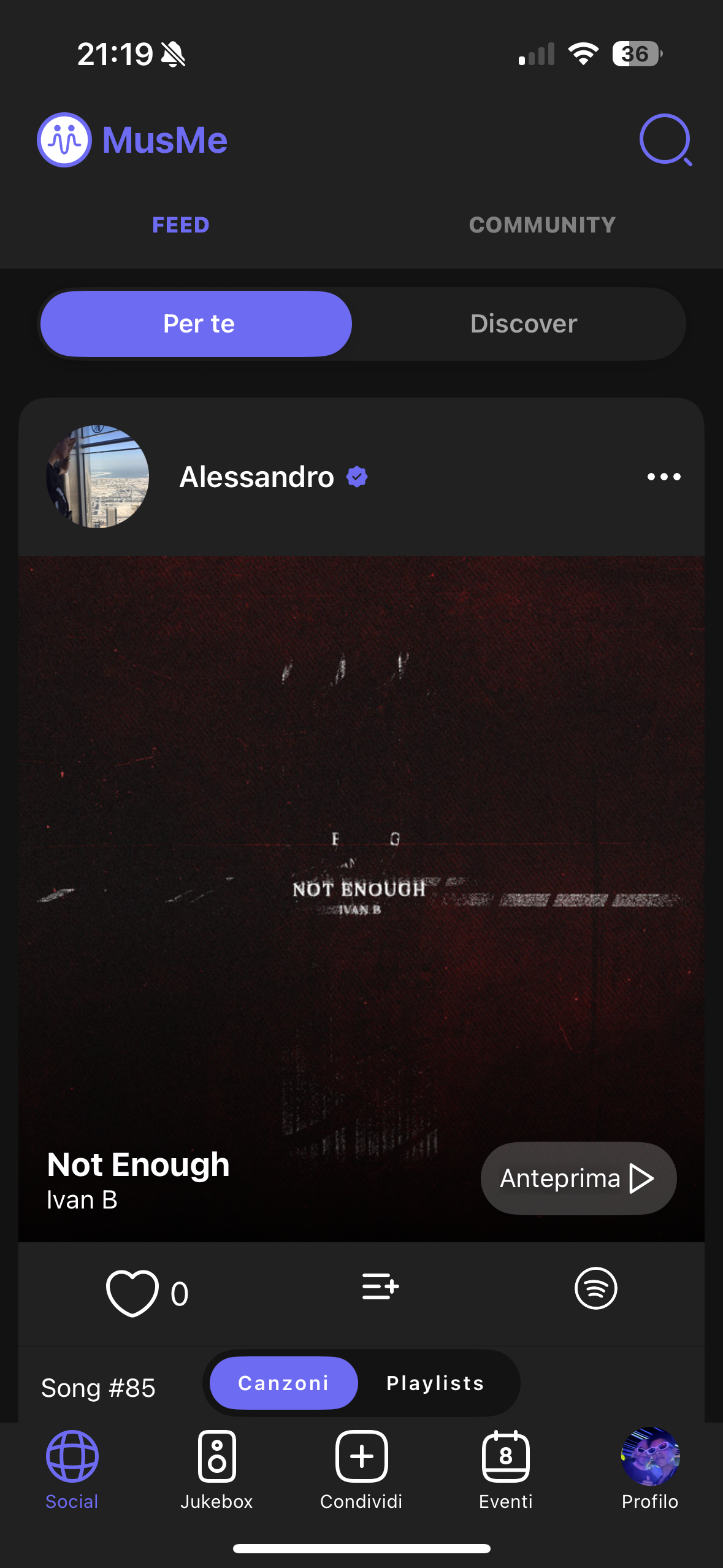 MusMe Feed Screen